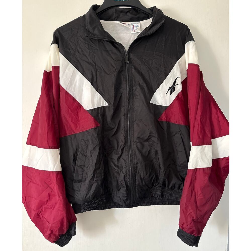 Reebok Vintage 90s Windbreaker Jacket Vector Logo on Front Spellout on Back M